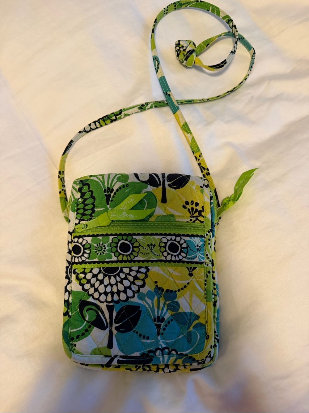Vera Bradley Lime Green Blue Floral Quilted Crossbody